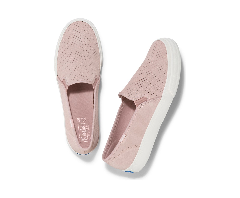 Slip Ons Keds Mujer Rosas - Double Decker Perf Suede - 318-AKGTJY